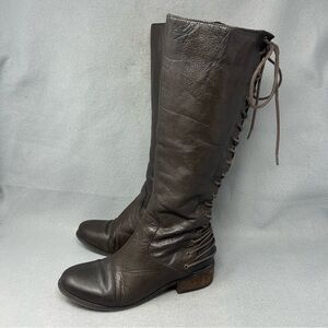 Two Lips Lockdown Brown Leather Zip Knee High Riding Boots Womens Size 7.5.